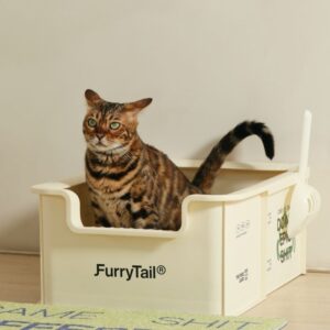 camp open rimmed large cat litter box cream