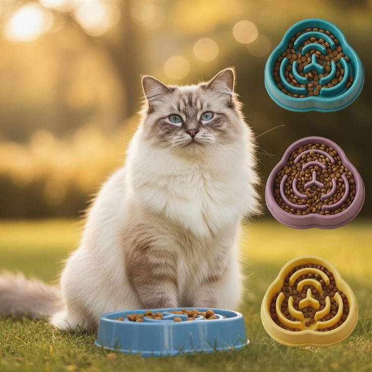 slow feeder bowl for cats anti choking, thickened non slip design in multiple colors & shapes