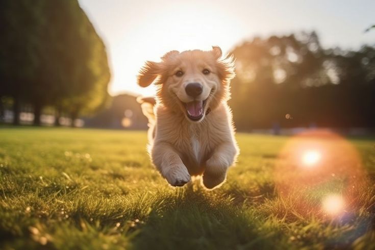golden retriever puppy running in a park ai generated image