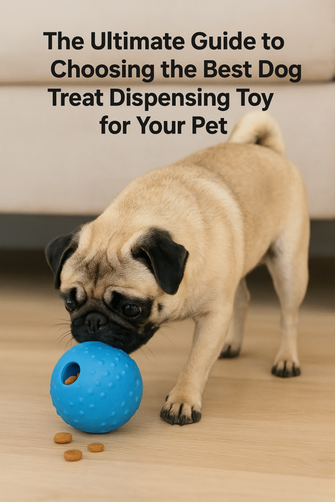 Pug Playing with a Blue Dog Treat Dispensing Toy