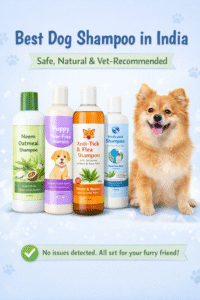 Best dog shampoo India image showing safe, natural and vet-recommended dog shampoos for healthy skin and shiny coat