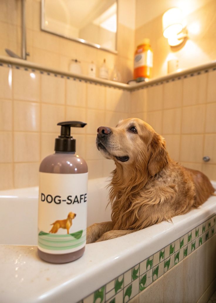 Golden Retriever dog enjoying a bath with dog-safe product, showcasing best shampoo India for gentle and healthy pet care.